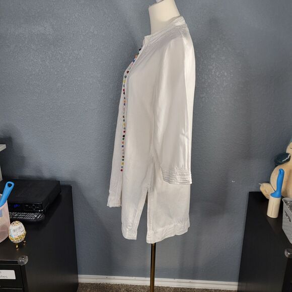 Soft Surroundings Linen Zip Tunic sz S 3/4 Sleeve Slit Sides Beachy Coastal - Picture 3 of 16